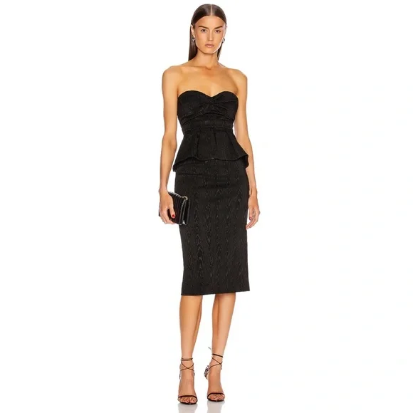 NWT Veronica Beard Allyson Black Strapless Jacquard Peplum Midi Dress Size 2 - Picture 2 of 13